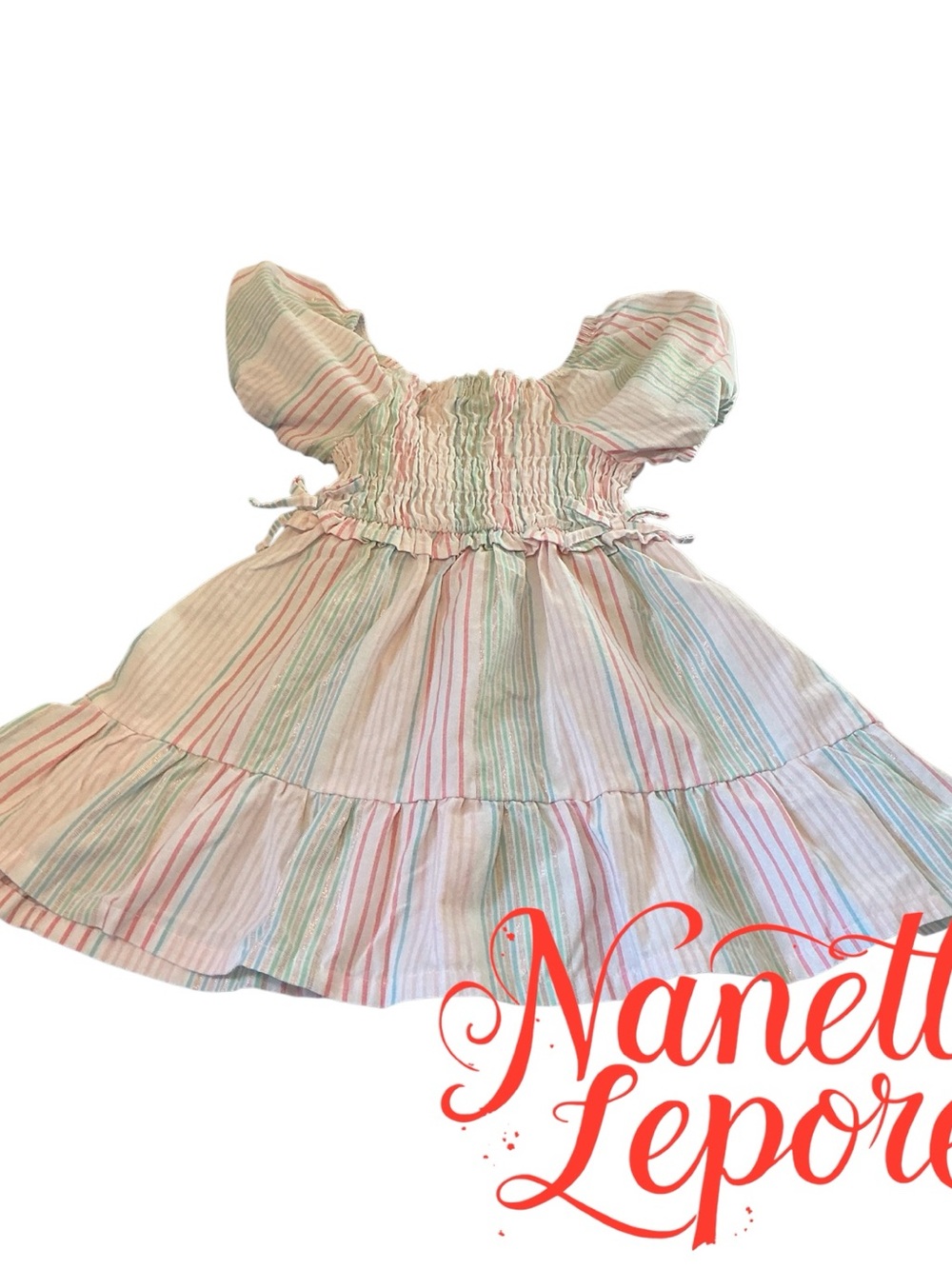 Nanette Lepore Pastel Stripe Smocked Puff Sleeve Dress size 3T